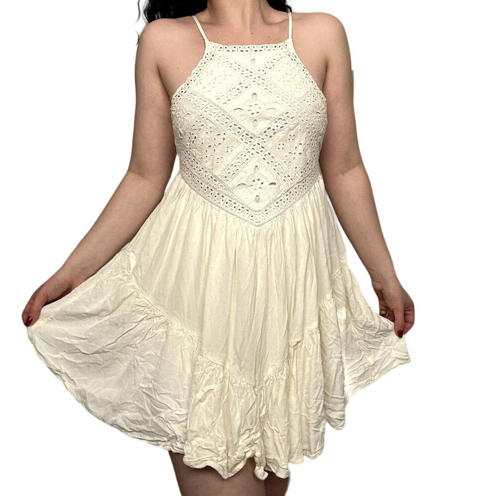 American Eagle S Cream Knit Mini Dress Fairycore Cottagecore Boho Handkerchief